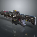 Futuristic Sci Fi Tactical Weapon Featuring Black Design Red Accents Scope And Detailed Modern Aesthetic
