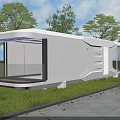 Modern White Prefabricated Guesthouse Building With Glass Curtain Wall And Green Lawn Trees