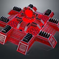 Red Geometric Architectural Structure With Central Red Sphere Symmetrical Steps And Black Accents 3d model