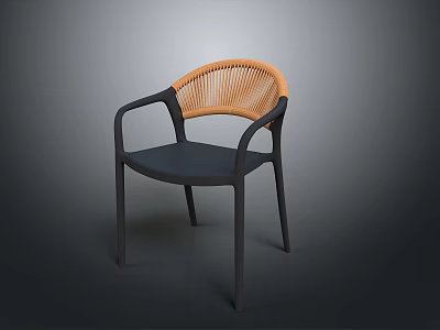 Modern Armchair with Black Frame and Woven Rattan Backrest for Contemporary Living Space 3d model