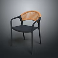 Modern Armchair with Black Frame and Woven Rattan Backrest for Contemporary Living Space 3d model