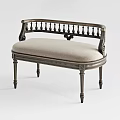Classic Sofa Bench With Carved Metal Frame And Light Colored Upholstery