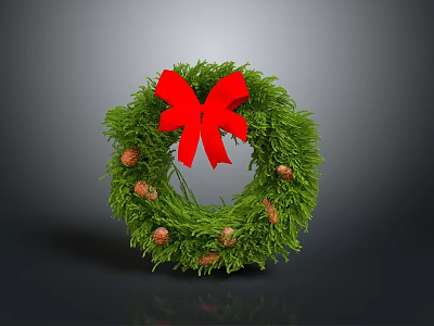 Christmas Wreath Decorated With Green Pine Needles Red Bow And Pinecones 3d model