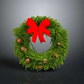 Christmas Wreath Decorated With Green Pine Needles Red Bow And Pinecones