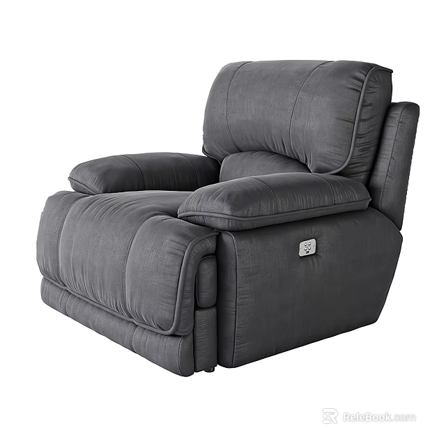 Gray Single Recliner Sofa with Plush Cushions Comfortable Armrests and Control Button 3d model