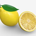 Fresh Yellow Whole Lemon With Green Leaf And Half Sliced Lemon