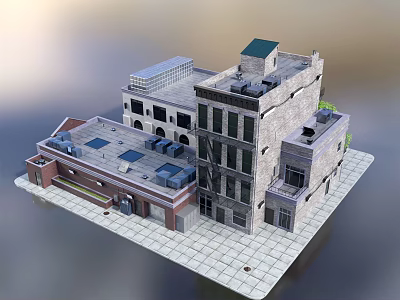 Modern Detached Villa With Multi Story Stone Red Brick Exterior And Flat Roof Design 3d model