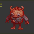 3D Cartoon Monster Character With Orange Blue Body Horns And Big Eyes