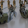 Multiple Military Figures in Various Action Poses Standing Kneeling and Carrying Equipment