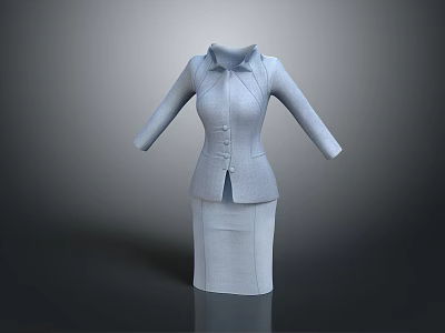 Gray Blazer And Skirt Set Tailored Formal Office Wear With Structured Design 3d model