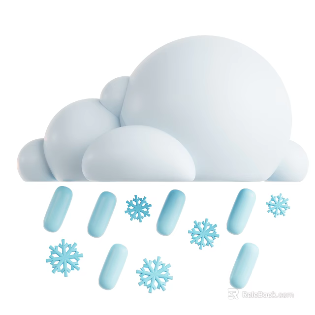 Light Blue Cloud Shaped Decorative Ornament Set With Raindrops And Snowflakes 3d model 