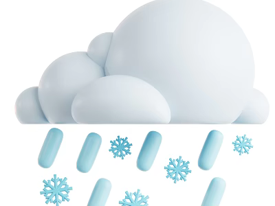 Light Blue Cloud Shaped Decorative Ornament Set With Raindrops And Snowflakes 3d model