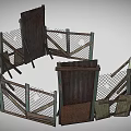 Old Rustic Fences With Rusted Metal Panels Wooden Frames And Wire Mesh