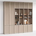 Modern Style Decorative Cabinet With Layered Design Neutral Tone And Vases Books Lamp Decorative Items