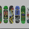 Colorful Skateboards With Various Designs Graffiti Cartoon Characters And Space Graphics