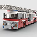 Functional Red and White Fire Truck With Extended Ladder And Emergency Lights