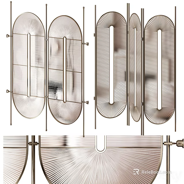 Modern Room Divider With Metal Frame And Glass Panels For Interior Design 3d model 