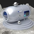Interactive Area In Silver Space Capsule On Lunar Surface With Mountain Backdrop