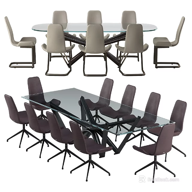 Modern Glass Top Conference Table With Stylish Chairs For Office Meetings 3d model 