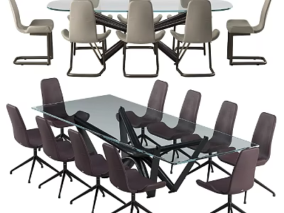 Modern Glass Top Conference Table With Stylish Chairs For Office Meetings 3d model