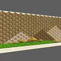 Feature Wall with Geometric Grid Pattern Surrounded by Green Grass and Yellow Decor Elements 3d model