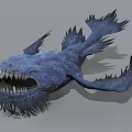 Blue Aquatic Animal With Sharp Teeth Multiple Spiky Fins And Mythical Features 3d model
