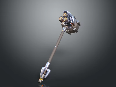 Futuristic Weapon with Long Metallic Handle and Circular Top Components 3d model