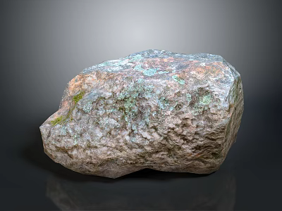 Natural Stone Material With Rough Surface Texture And Green Moss Details On 3d model