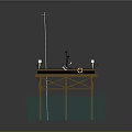 Cartoon Scenario Of Offshore Platform With Wooden Structure Blue Water Base And Deck Equipment
