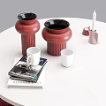 White Round Dining Table With Chairs Set On Red Rug And Decorative Items 3d model