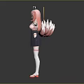 3D Render Pink Haired Anime Female Character With Golden Headdress And Mythical Creature Features