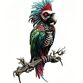 Detailed Colorful Skeleton Parrot Decorative Ornament Set On Twisted Branch