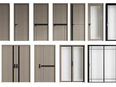 Modern Hinged Doors With Wooden Panels Black Frames And Glass Designs 3d model