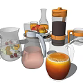 Variety of Homemade Fresh Beverages Prepared with Electric Juicer Fresh Fruits Glass Pitchers and Glasses