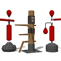 Professional Boxing Training Equipment With Red Standing Punching Balls And Wooden Multi Layer Post