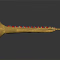 Shiny Golden Trumpet Musical Instrument With Painted Red Blue Striped Decorations And Reflection
