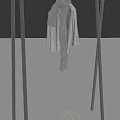 Stylish Clothes Hanging on Metal Rack with White Coat and Scarf