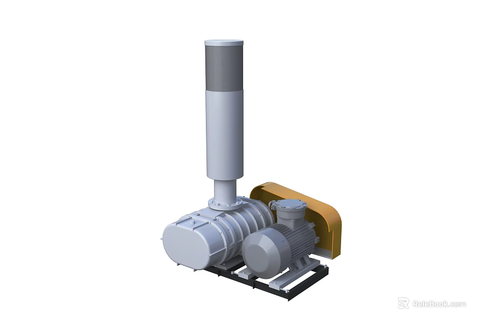 Industrial Blower Equipment With Vertical Exhaust Pipe Yellow Motor And Gray Metal Casing 3d model 