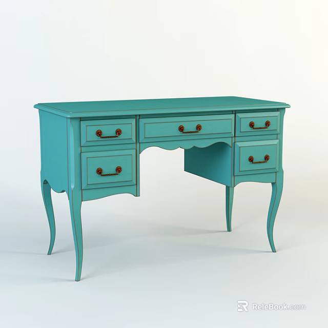 Blue Classic Desk With Multiple Drawers And Elegant Legs Design 3d model