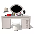 Modern Dressing Table with Oval Mirror Table Lamp Decorative Items and Stool 3d model