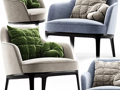Modern Single Sofa Designs With Plush Green Gray Pillows And Black Legs 3d model