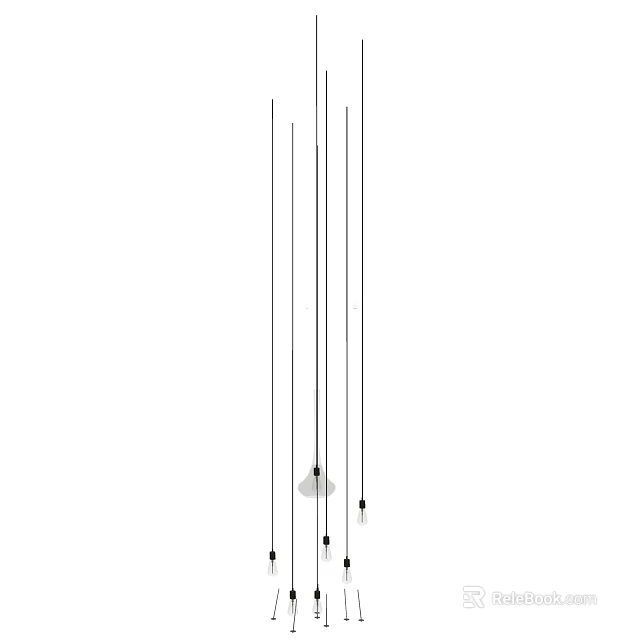Contemporary Hanging Chandelier With Slim Metal Rods And Round Light Bulbs Design 3d model 