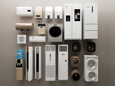 Various Household Electrical Appliances Display On Wall 3d model