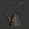 Vintage Metal Kettle With Hook Chain Copper Spout Rustic Finish Round Base 3d model
