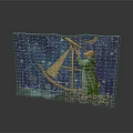 Starry Night Astronomical Scene With Astronomer Using Astrolabe And Celestial Charts
