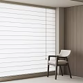 White Horizontal Blinds in Modern Interior with Wooden Wall and White Chair