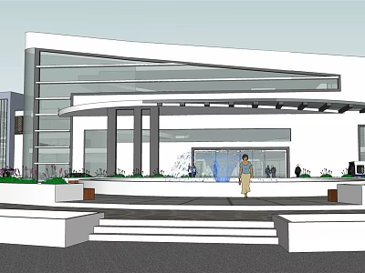 Modern Commercial Complex With Glass Facade Entrance Plaza And Green Landscaping 3d model