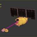 Advanced Golden Satellite Equipment With Solar Panels And Communication Antenna System