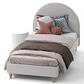 Modern Single Bed With Arched Headboard Soft Decorative Pillows And Knitted Blanket