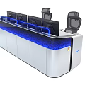 Modern Office Desk Workstation With Multiple Monitors And Two Black Office Chairs